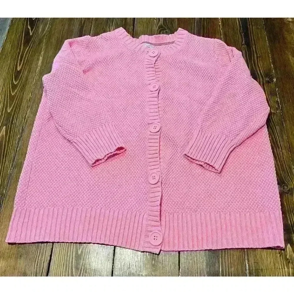 LL Bean Textured Knit Sweater Sx XL Buttons 100% Cotton Pink 3/4 Sleeves - Picture 3 of 9